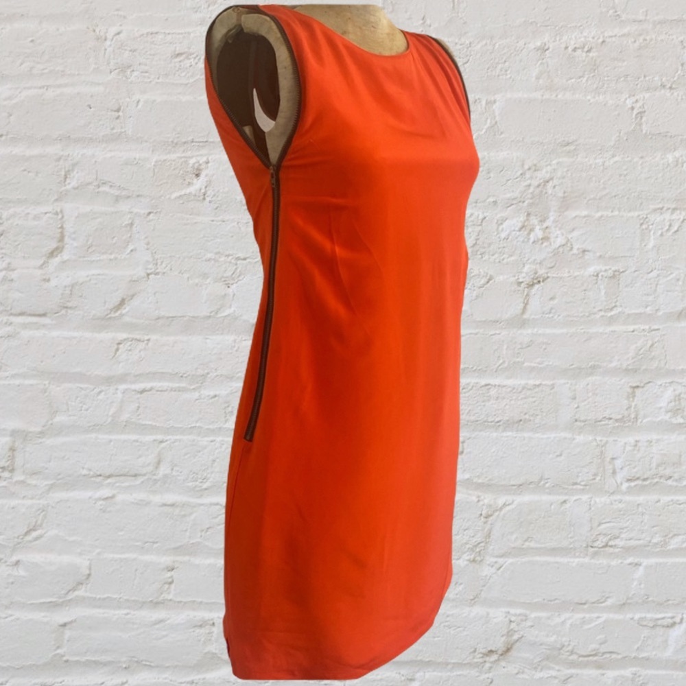 Charlie Jade Red Orange Bronze Side Zip Up Sleeveless Above Knee Shift Dress